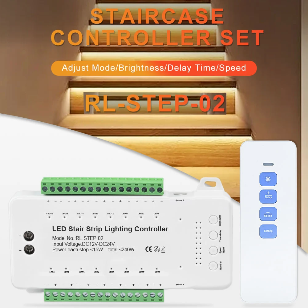 

stair led strip starter Stair LED Step Sensor Light auto switch up and down stair sensors Step Motion with remote button switch