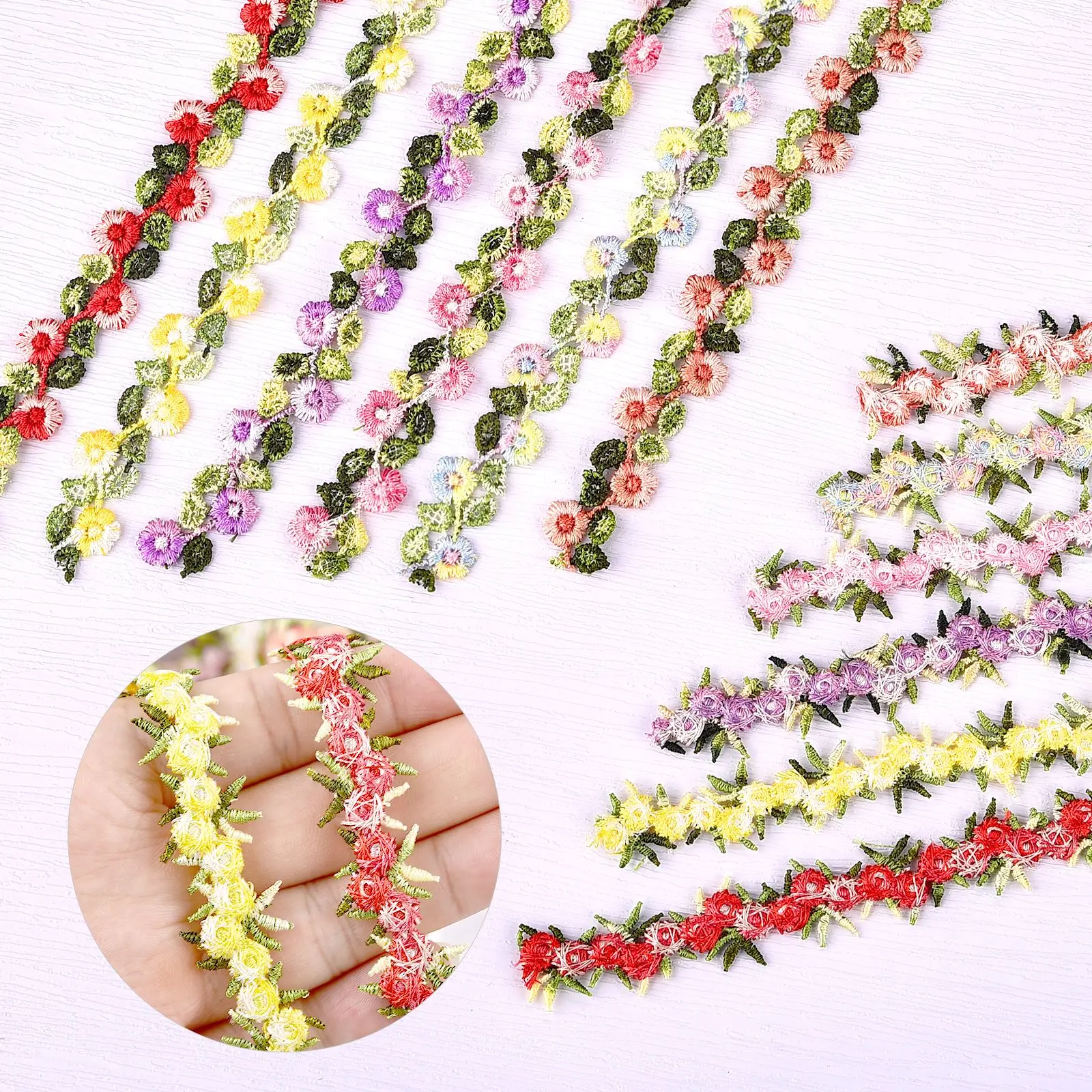 Embroidery Floral Lace Ribbon Trim Patchwork Handmade Material DIY Craft Garment Dress Sewing Accessories 2 Yards
