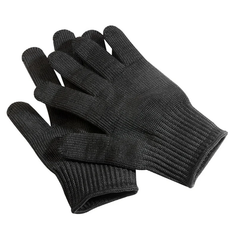 ELOS-1Pair Black Steel Wire Metal Mesh Gloves Anti Cutting Wear Working Gloves Garden