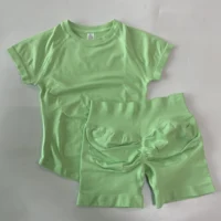 2 Piece Sets Women Outfit Longline Short Sleeve Gym Crop Top High Waist Workout Shorts Sports Suit Fitness Clothes Yoga Set - Image 6