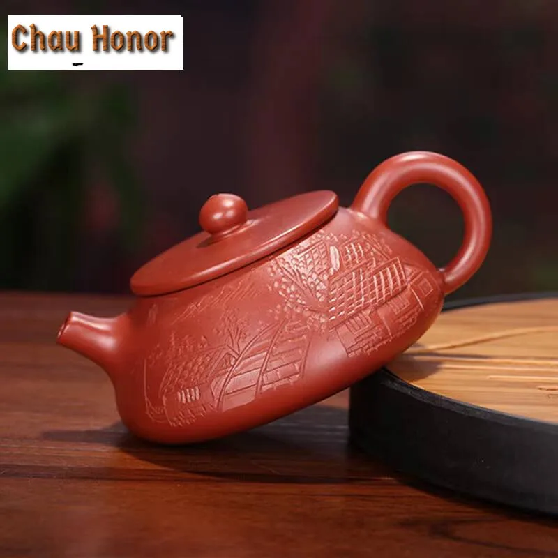 120ml Classic Yixing Purple Clay Teapots Raw Ore Dahongpao Hand Painted Tea Pot Zisha Stone Scoop Tea Kettle Household Teaware