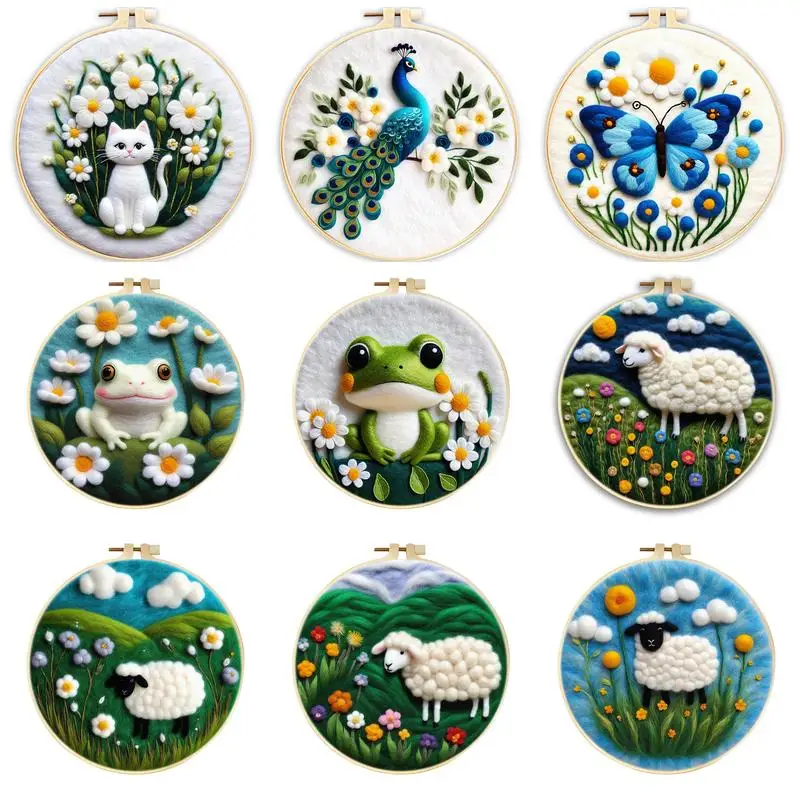 RUOPOTY Sheep Diy Wool Needle Felting Painting Kits For Adults Starter Kit Needle Felting Kits For Home Wall Art 20x20cm