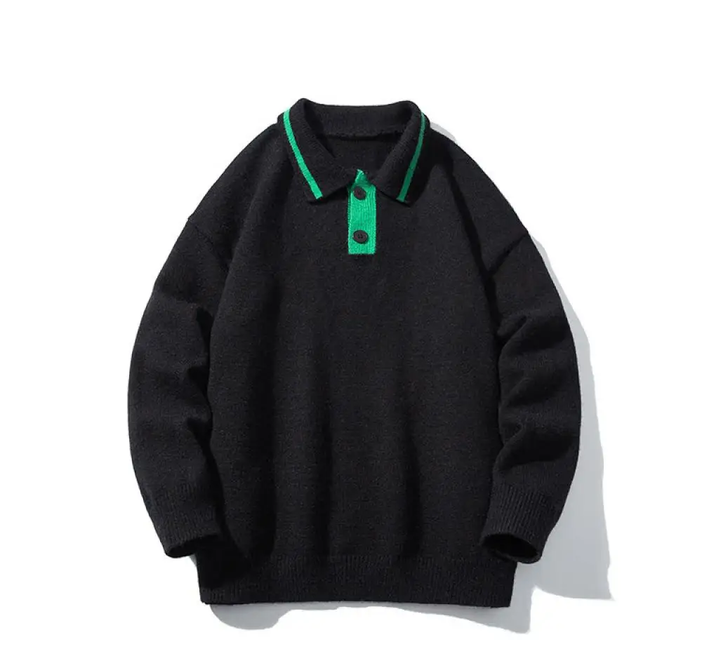2023 Autumn Winter New Japanese Solid Color Polo Shirt Men Women Pullover Sweater Knitwear Casual Fashion Top Flip Collar 5Xl