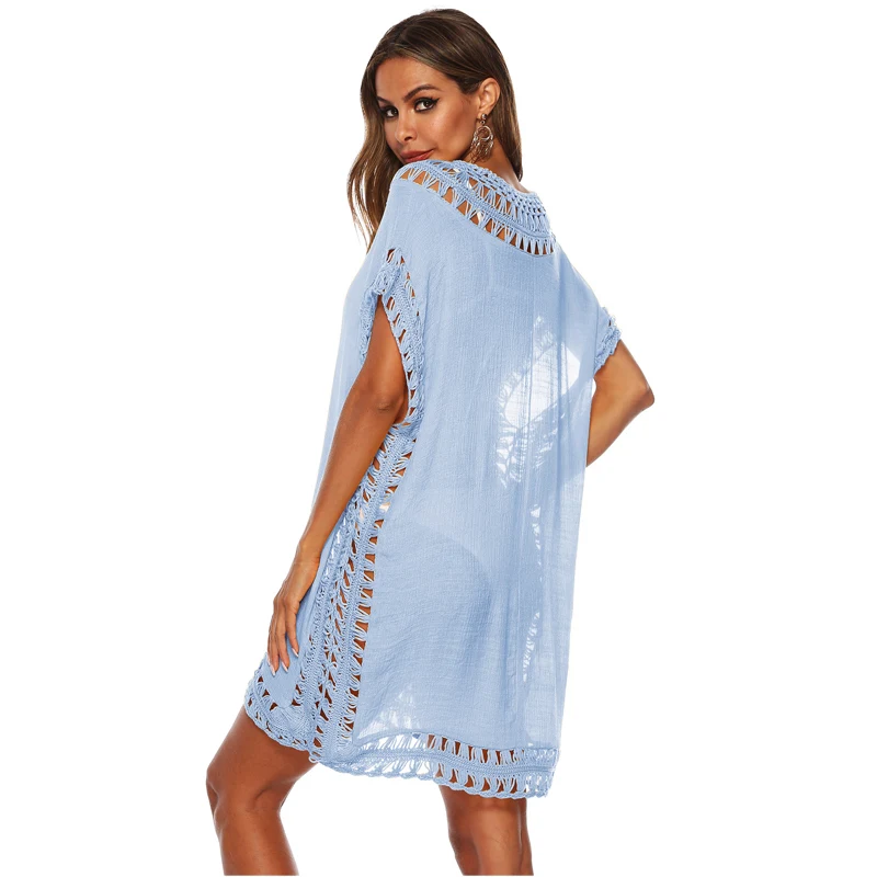 Loose Beach Dress Swimwear 2024 Woman Solid Color cover-ups Beach Outing Beachwear Short Dress Summer Holiday Beach Cover Up New