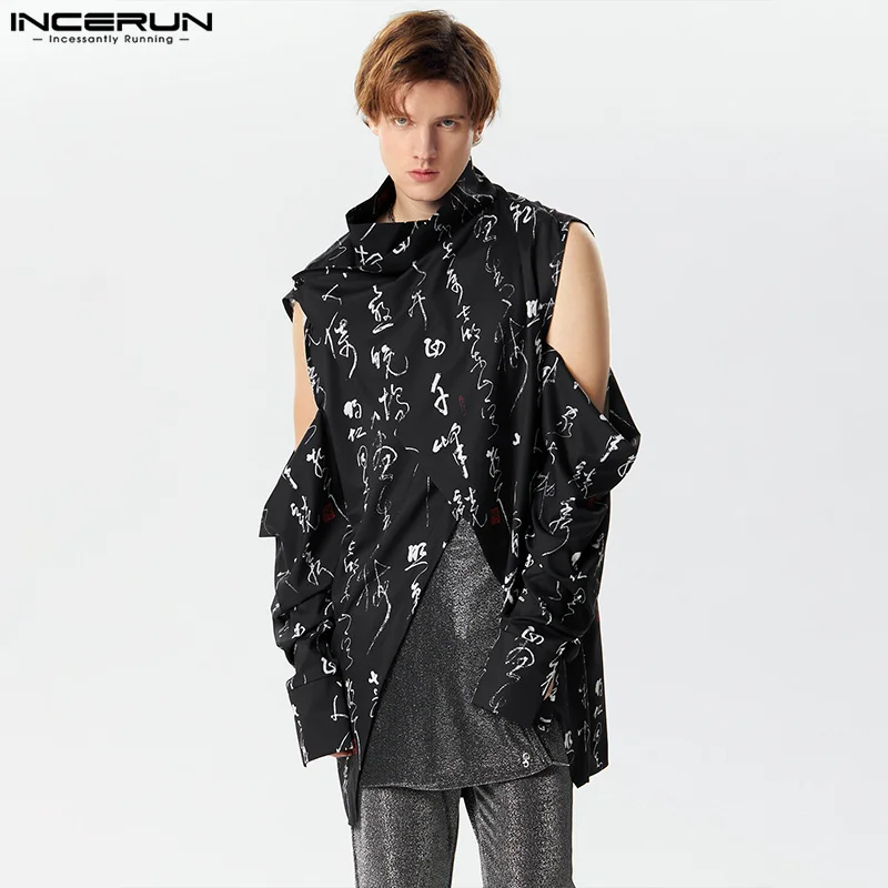 

Sexy Fashion Style Tops INCERUN 2024 Handsome Mens Ethnic Art Printed Hollow Shirts Casual Party Shows Long Sleeved Blouse S-3XL