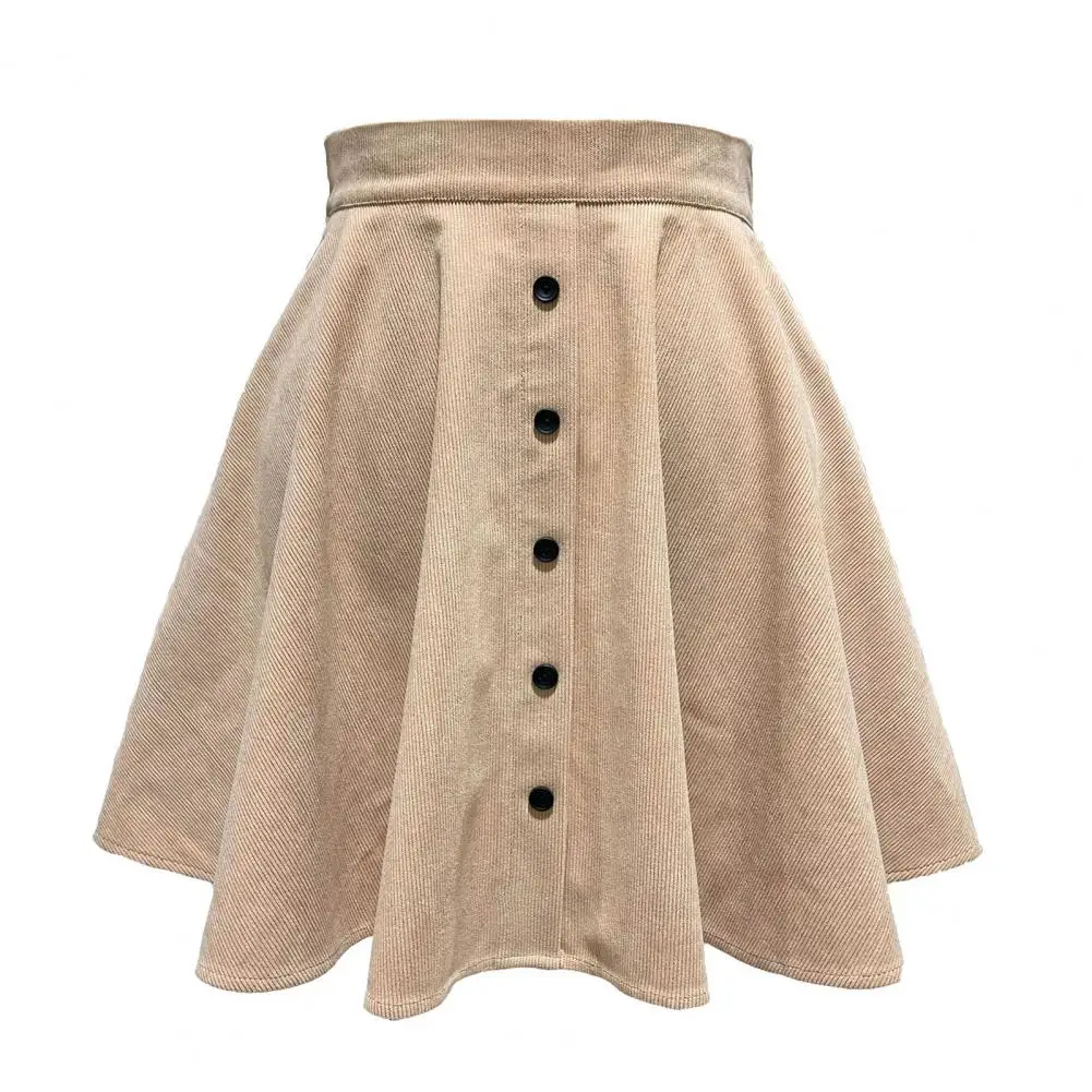 

High-Waist Ruffled Skirt Buttons Decor Loose Hem A-Line Pleated Skirt Autumn Winter Solid Color Skater Mini Skirt Streetwear