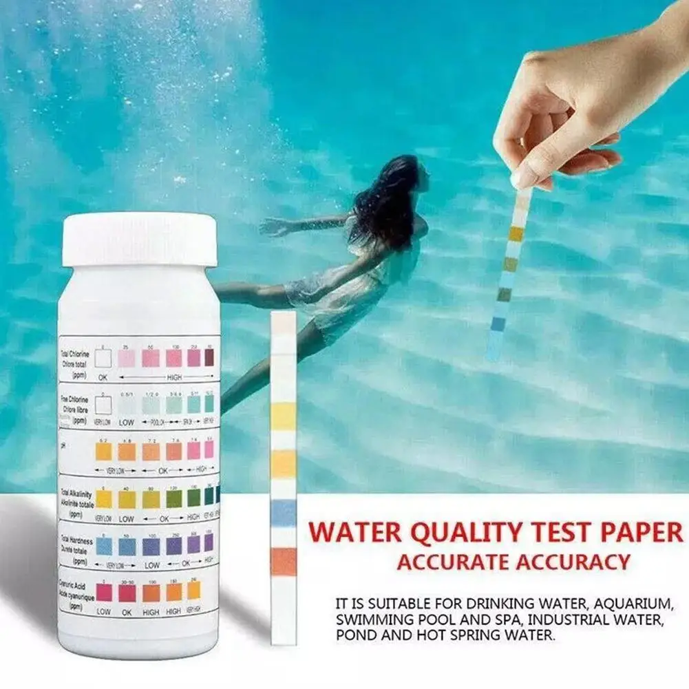 100pcs 7 in 1 Swimming Pool Water Quality Test Kit PH Chlorine/Hardness/Bromine Test Strips