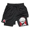 Mens 2-in-1 Athletic Gym Shorts Anime Hunter X Hunter Print Quick Dry Stretchy Active Shorts Fitness Workout Running Sportswear 3