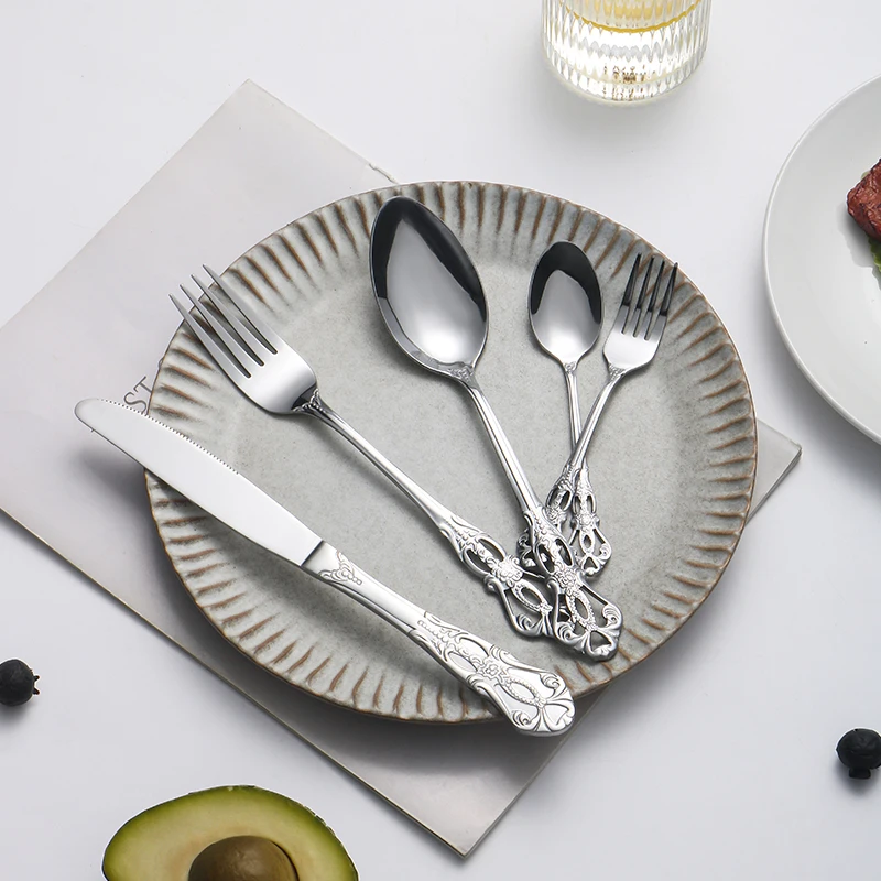 4/6/16/24pcs Stainless steel silver knife, fork and spoon tableware set Royal high-end tableware Suitable for family hotel party