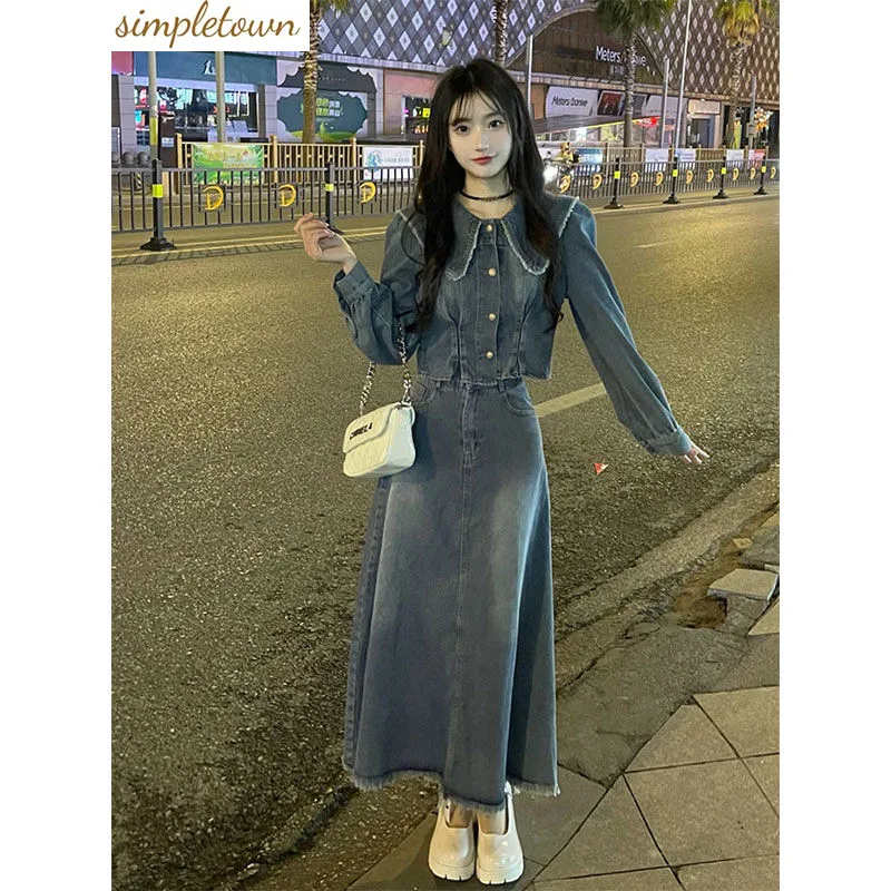 2023 New Summer Denim Doll Neck Coat Goddess Style Fashion Light Mature Temperament Half Body Skirt Two Piece Set light up wooden book nook dollhouses 3d puzzles booknook bookshelf insert diorama diy doll houses miniature bookends toys gifts