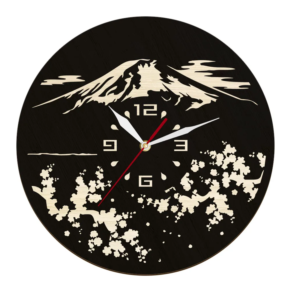 

Fujiyama Japan National Symbol Fugaku Wall Clock For Living Room Decor Landmark Mount Fuji Volcano Sakura Flower Slient Watch