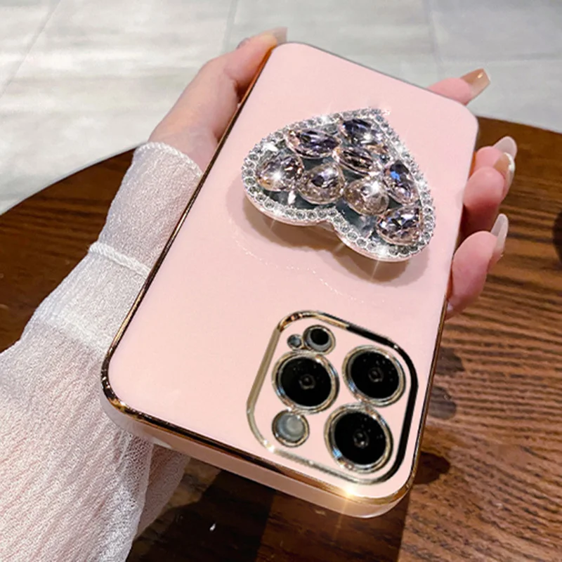 Plating Case For Samsung A34 A54 A53 A32 A33 A22 A13 4G 5G A12 A73 A25 A31 A21S A14 A52 Heart Diamond_voghion.com