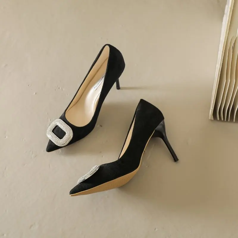 Shoes for Women 2024 New Designer Women's High Heels Luxury Rhinestone Pumps Black Pointed Toe Dress Shoes Wedding Shoes Bride