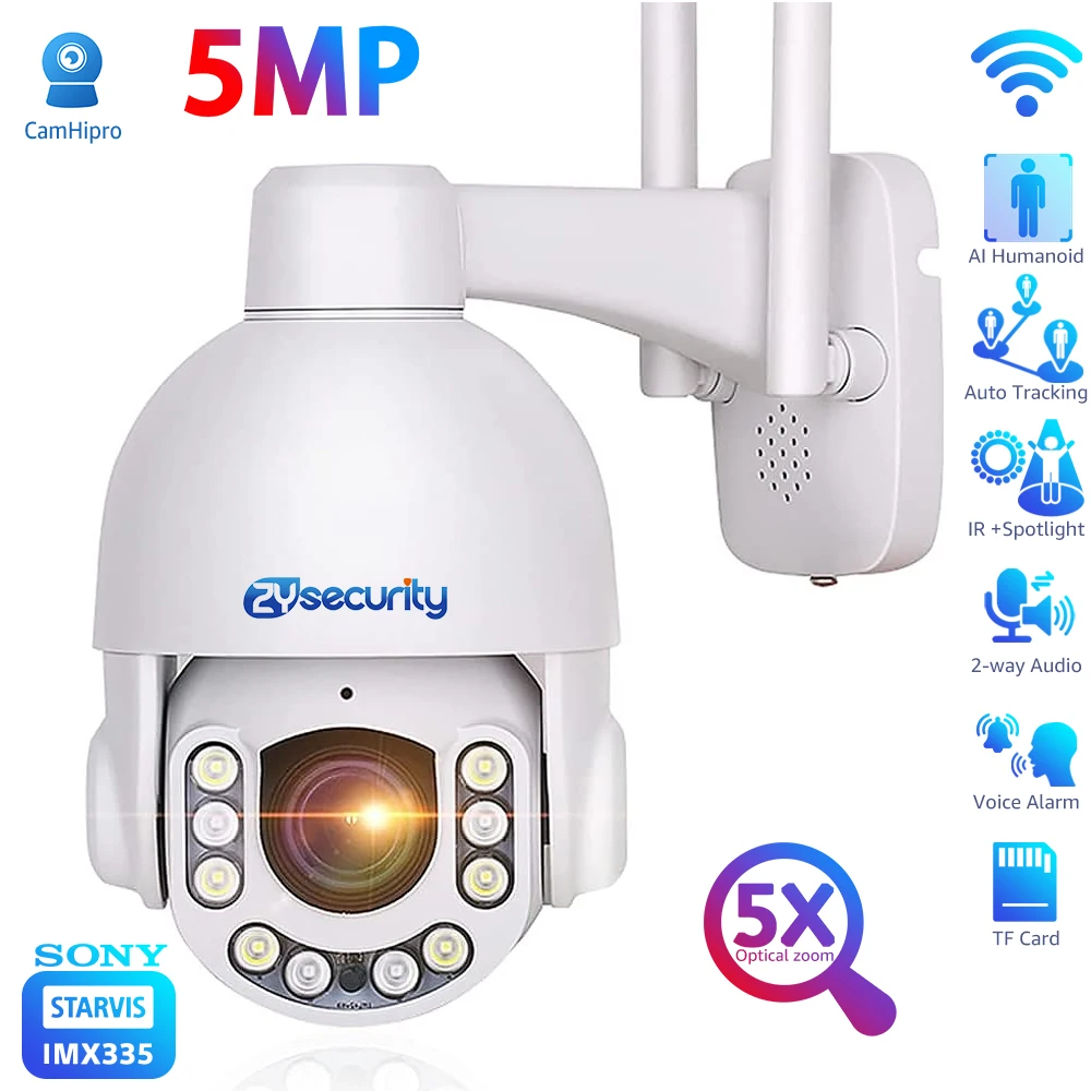 5MP WiFi PTZ Camera Outdoor 5X Optical Zoom Security IP Cameras
