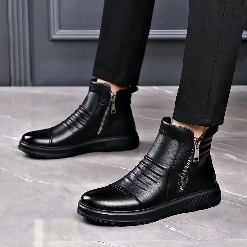 

men fashion chelsea boots brand designer shoes party nightclub dress cowboy genuine leather boot autumn winter platform botas