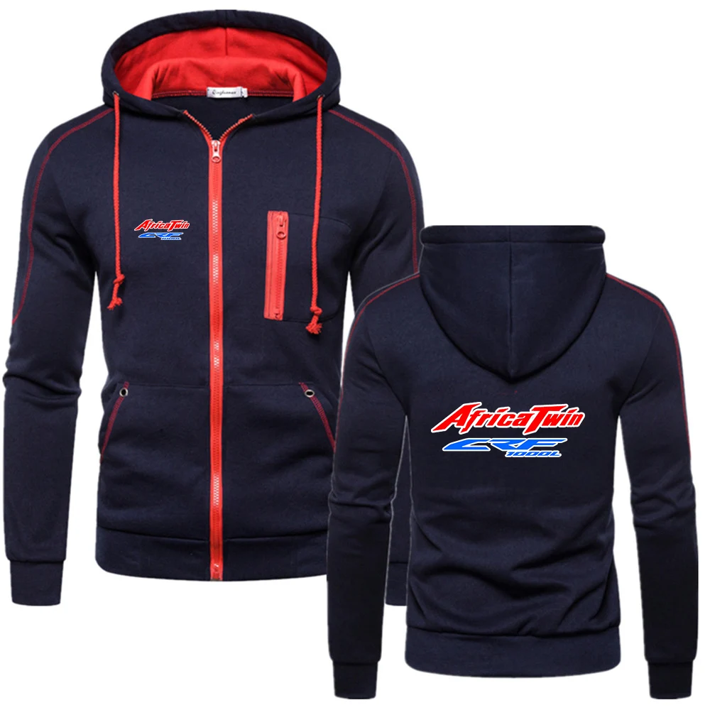 Africa Twin Crf 1000 L Crf1000 Men Spring and Autumn New Popular Printing Casual Solid Color Zipper Hoodie Loose Versatile Coat