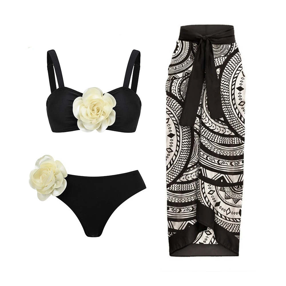 ZAFUAZ 3D Flower Bikini Swimwear 2024 Sexy Swimsuit Skirt Women Bikinis Set Biquini Monokini Swimming Suit Beach Bathing Suit
