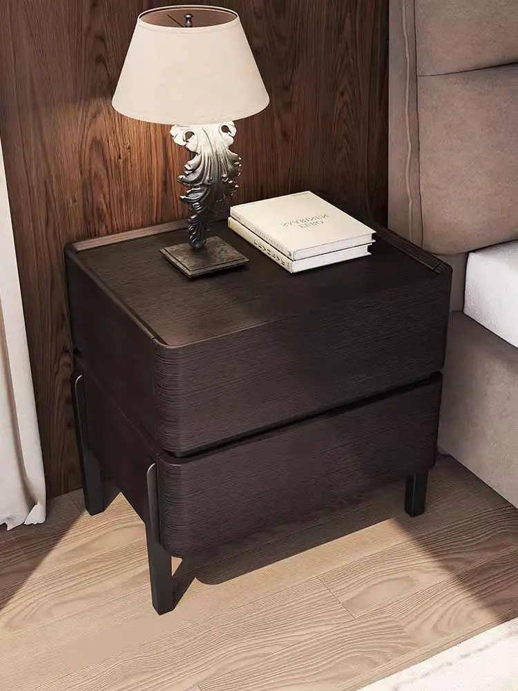 Italian Minimalist Storage Bedside Table, High-grade Black Walnut Solid Wood Bedside Table, Simple Bedroom Cabinet