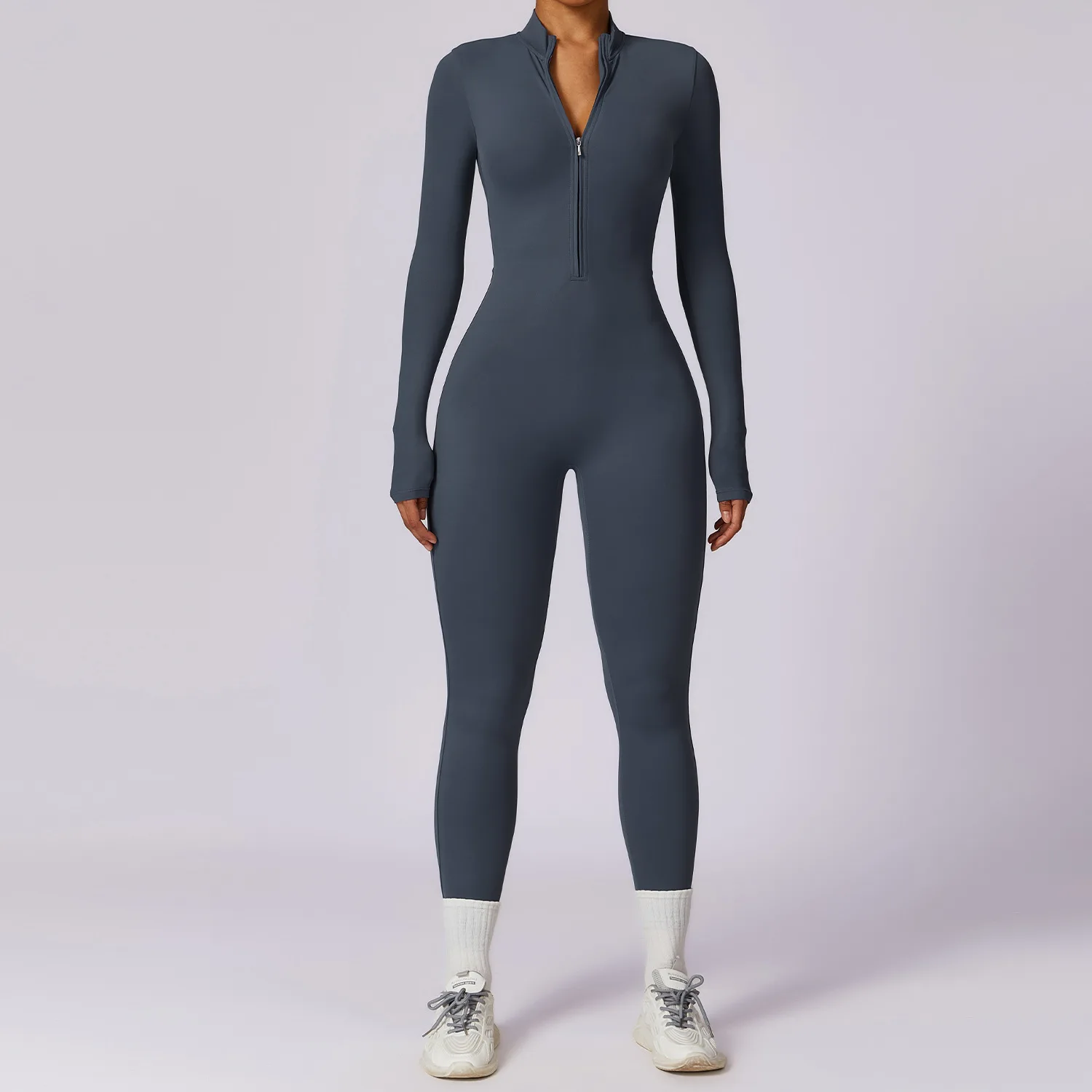Women's Enhanced Fitness Jumpsuit - Zippered Elastic One-Piece Bodysuit