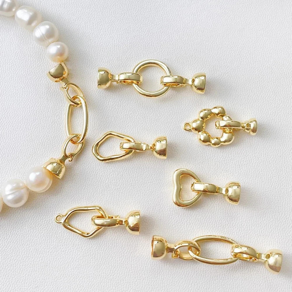 14K 리얼 골드 도금 황동 엔드 비즈 토글 걸쇠 OT 커넥터, DIY 팔찌 목걸이 쥬얼리 제작 용품, 2 개