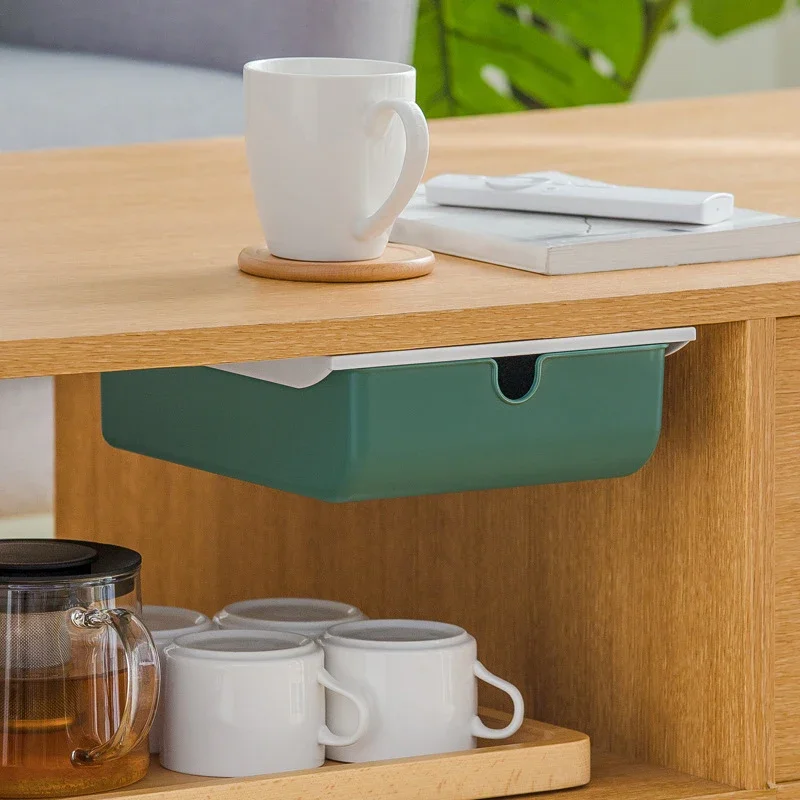 Under-Desk Plastic Drawer Organizer 1PC Hidden Design Anti-Fall Latch for Office Storage and Organization