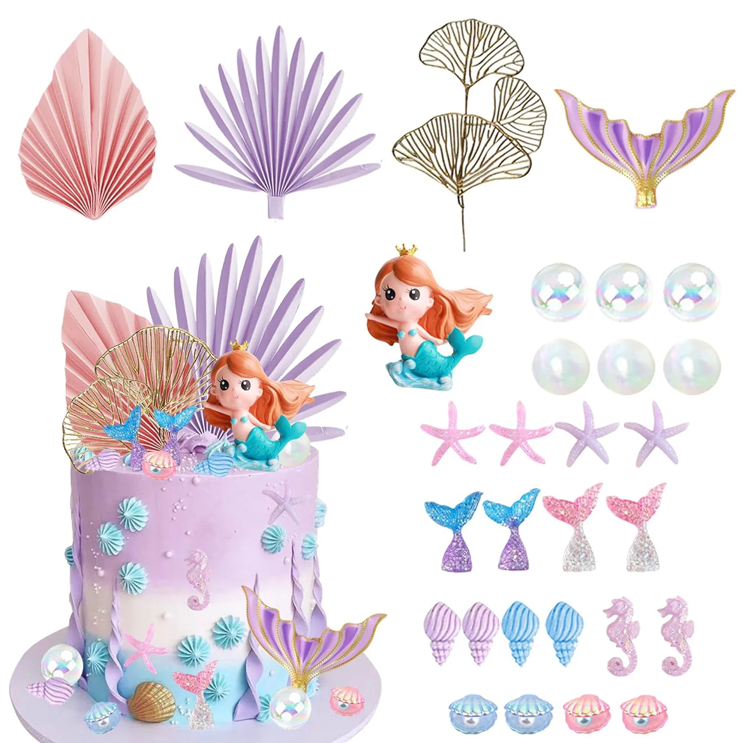 Mermaid Cake Toppers Under the Sea Mermaid Tail Cake Decorations for Birthday Baby Shower Party Supplies