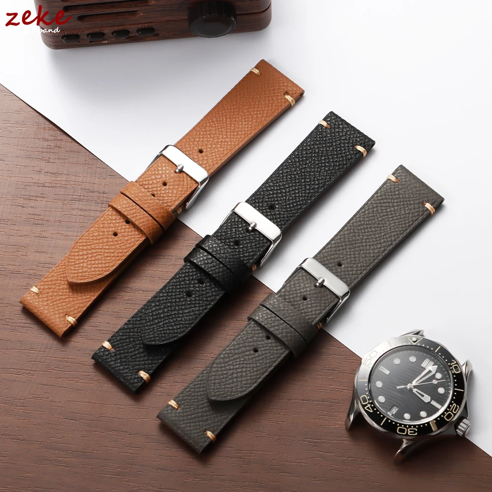Premium Handmade Genuine Leather Strap - Soft Palm Grain Cowhide Watch Band in Black, Grey, and Brown (18/19/20/22mm)