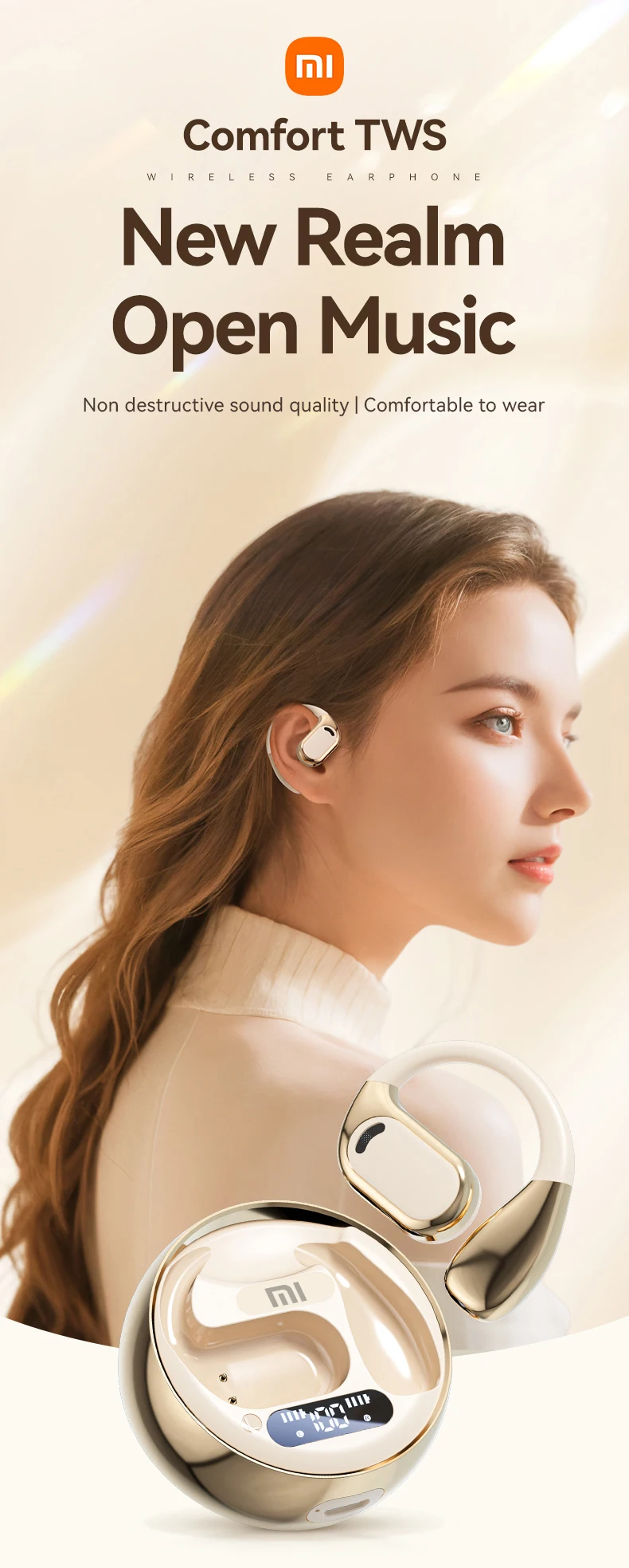 XIAOMI TWS M76 Wireless Earphone Bluetooth Ear Hook Sport Running Headphone HIFI Stereo Sound LED Display Headset Built-in Mic