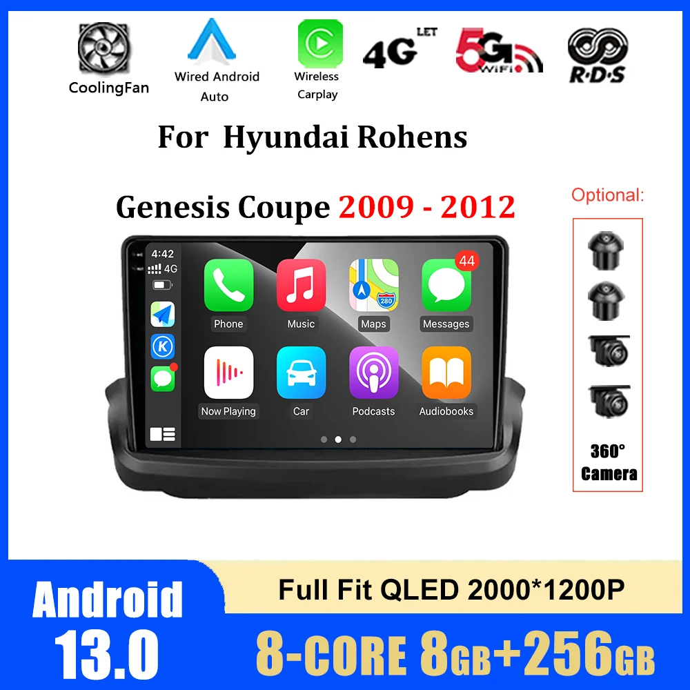 

for Hyundai Rohens Genesis Coupe 2009 - 2012 Android 13 GPS Navigation Carplay WIFI Car Radio Multimedia Player