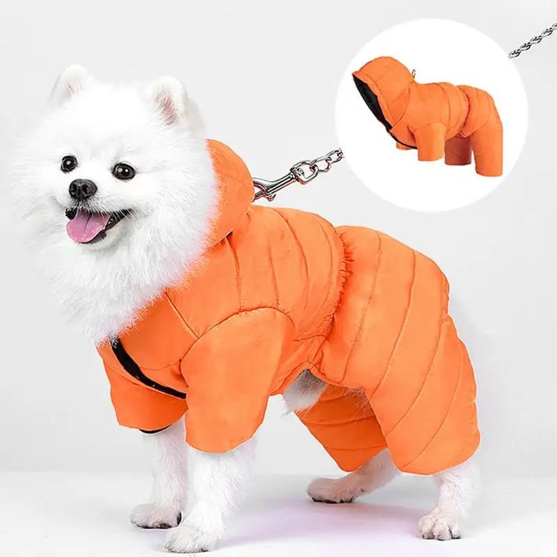 Thick Winter Warm Dog Cotton Coat Winter Warm Four Legged Clothes Outdoor Waterproof Windproof Traction Harness Jumpsuit