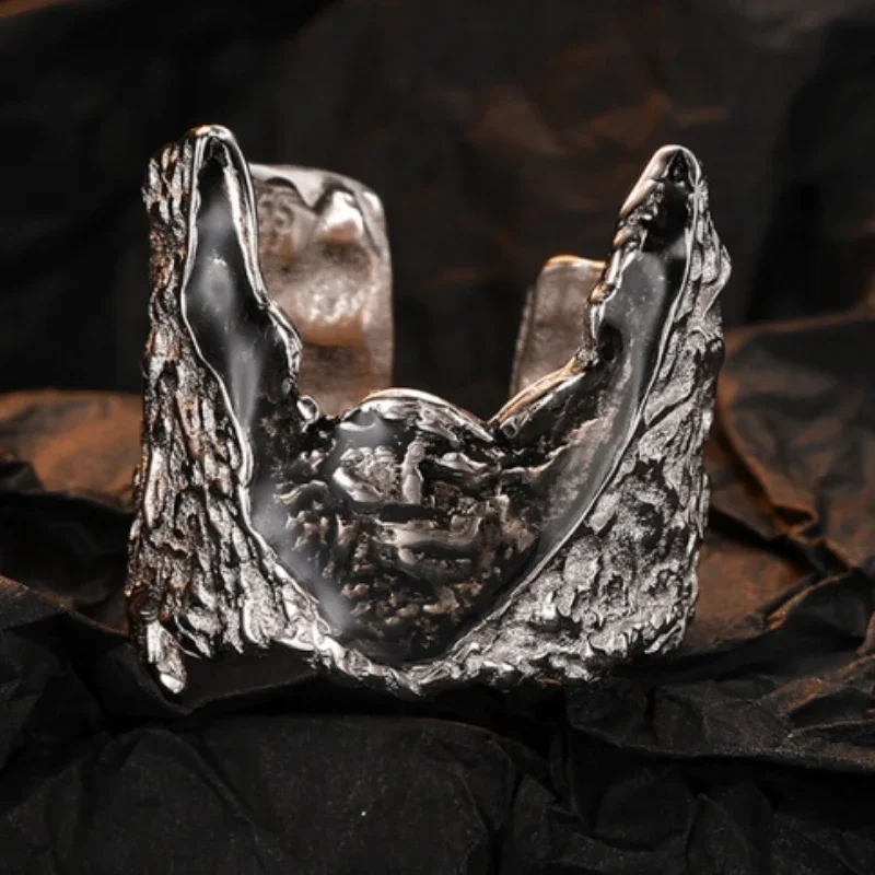 925 Sterling Silver Irregular Lava Volcano Dropping Gel Index Finger Personalized INS Exaggerated Ring