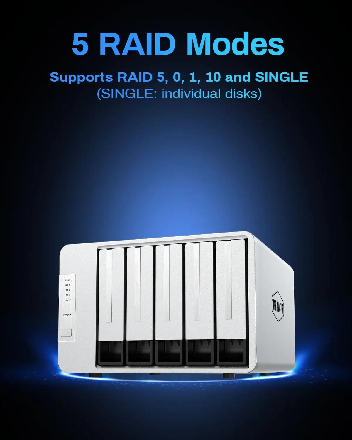TERRAMASTER D5-310 HDD 인클로저 5베이 하드웨어 레이드 지원, RAID 5, 0, 1, 10, 단일 USB 3.1 타입-C 직접 연결 스토리지