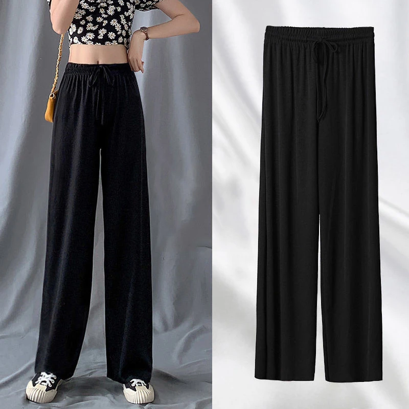 

Summer 2022 Thin Wide Leg Pants Women High Waist Casual Beige Pink Pants Female Straight Korean Trousers