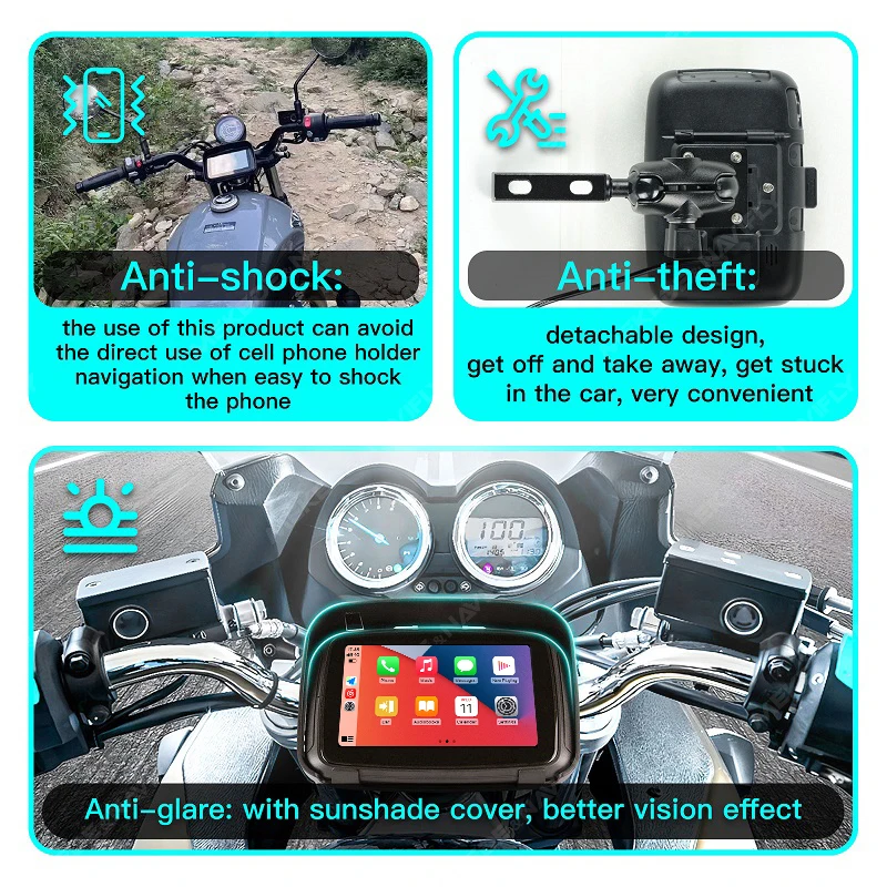 バイク用 【防水ナビ 】5インチ Car Play Android Auto 5インチポータブルバイク用ナビオートバイLCDモニターIPX7防水