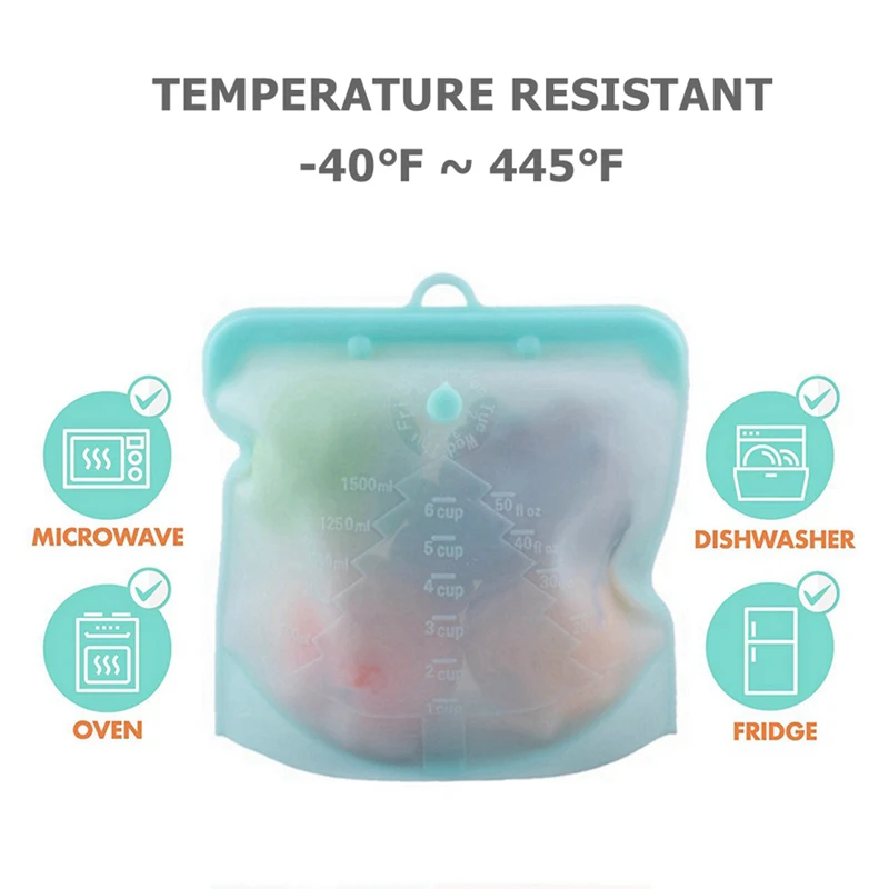 1Pc Reusable Silicone Food Bag Leakproof Freezer Bags Food Storage Container Meat Fruit Sandwich Fresh Bag 500ml 1000ml 1500ml