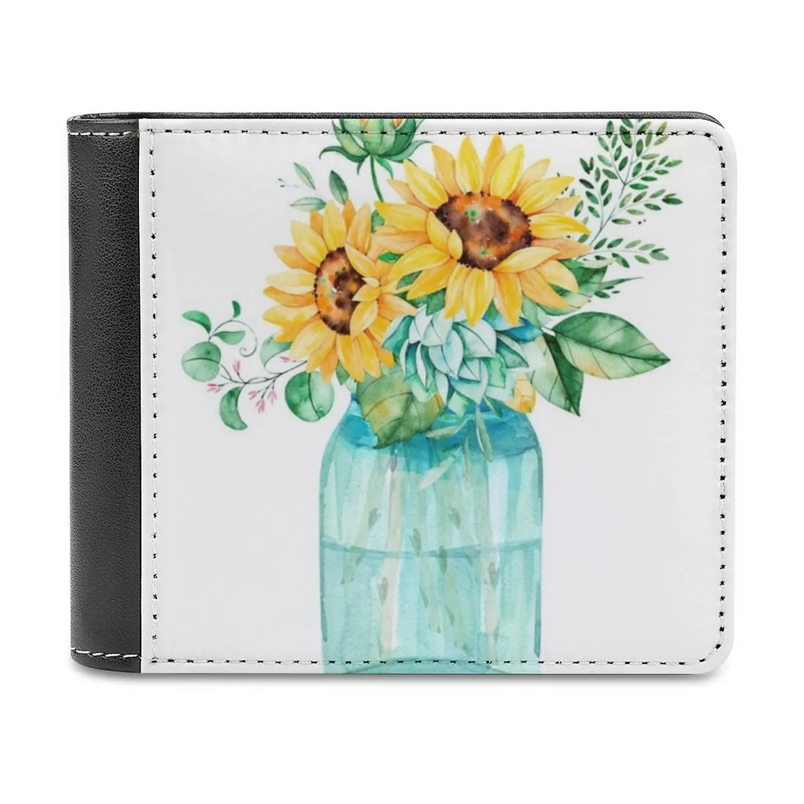 

Sunflowers Mason Jar Sunflower Bouquet Watercolor Watercolor Leather Wallet Credit Card Holder Luxury Wallet Sunflowers Mason