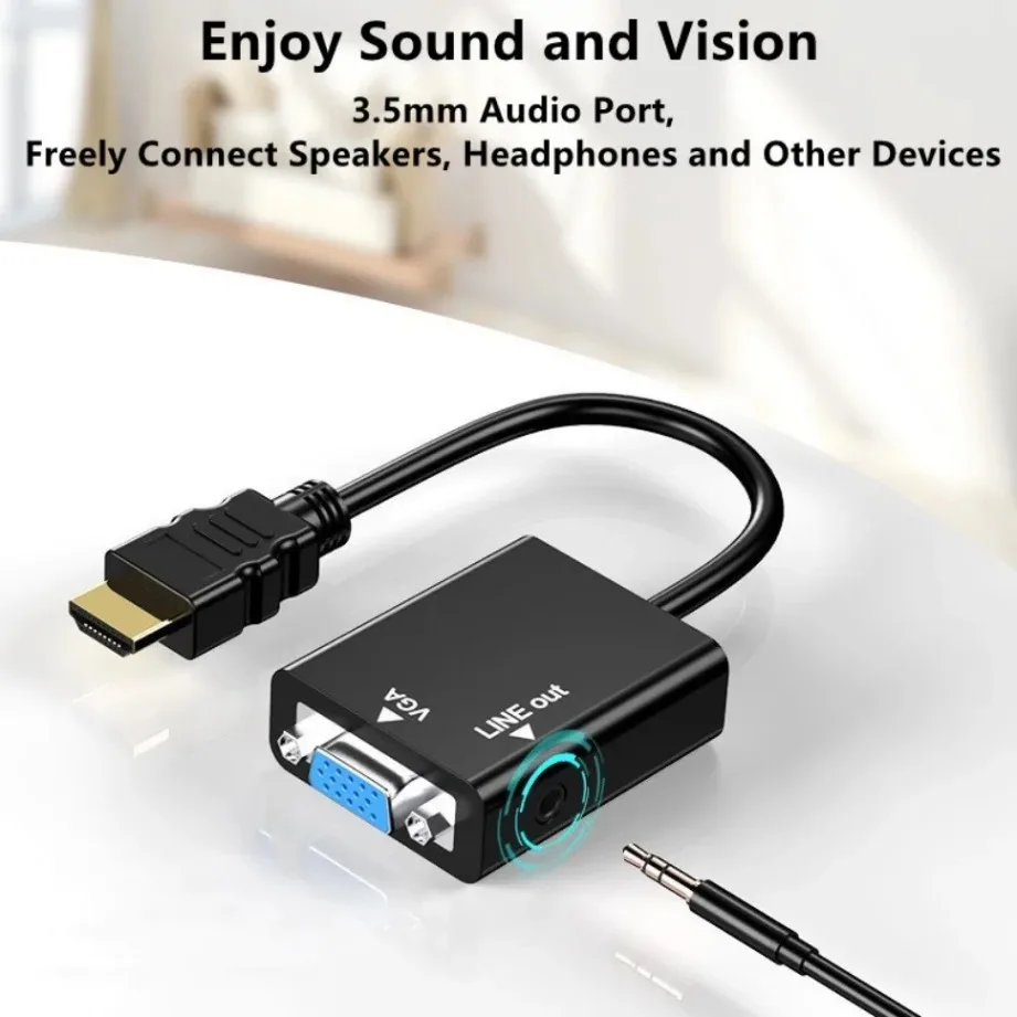 HDMI-compatible to VGA Adapter With Audio Cable Converter HD1080P for PC Laptop to HDTV Projector