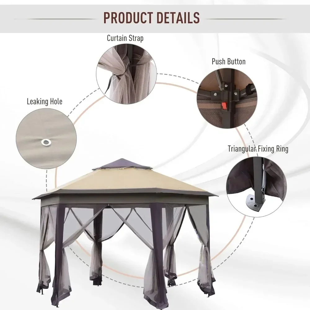 Gazebo 13' X 13' Pop Up Canopy, Hexagonal Canopy Shelter With 6 Zippered Mesh, Event Tent With Strong Steel Frame For Canopy 5