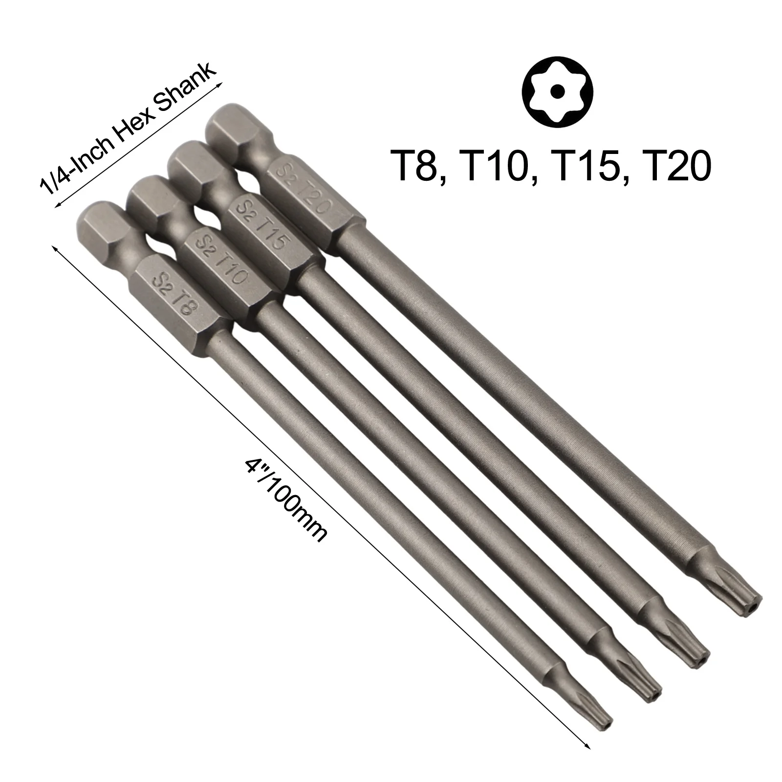 4pcs Magnetic Screwdriver Bits 100mm Alloy Steel 1/4 Hex Shank Long For Torx Cross Slotted Hex Head Slotted Tip