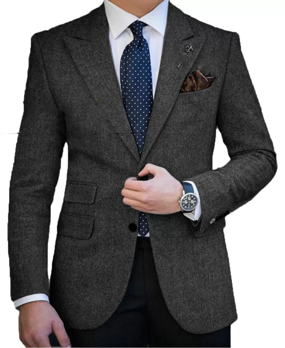 Men's Herringbone Jacket Single Breasted Slim Fit Fashionable and Comfortable Commuting Business and Leisure Suit Jacket Men Suits Jackets