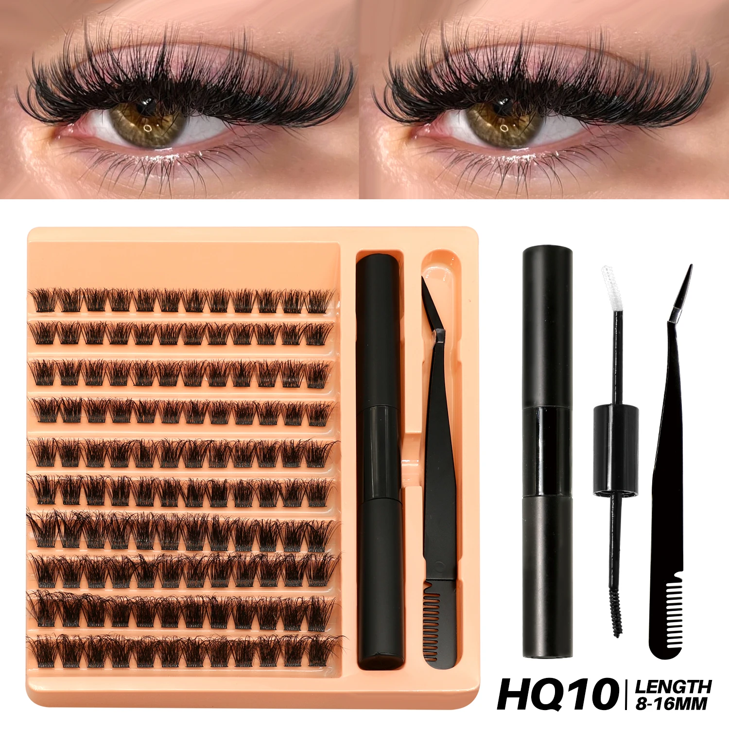 GROINNEYA Clusters Lashes Kit DIY Eyelashes Lash Clusters Set Eyelash Extension Kit Lash Bond And Seal And Eyelash Tweezers 45