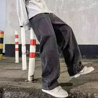Korean Solid Colors Men's Casual Long Jeans Classic male Four Seasons Straight Denim Wide-leg Pants Light Blue Grey Black S-3XL