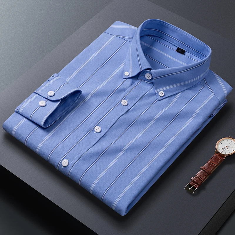 

2023 Spring and Autumn New Classic Fashion Oxford Striped Shirt Men's Casual Slim Comfortable Large Size Long Sleeve Shirt M-5XL