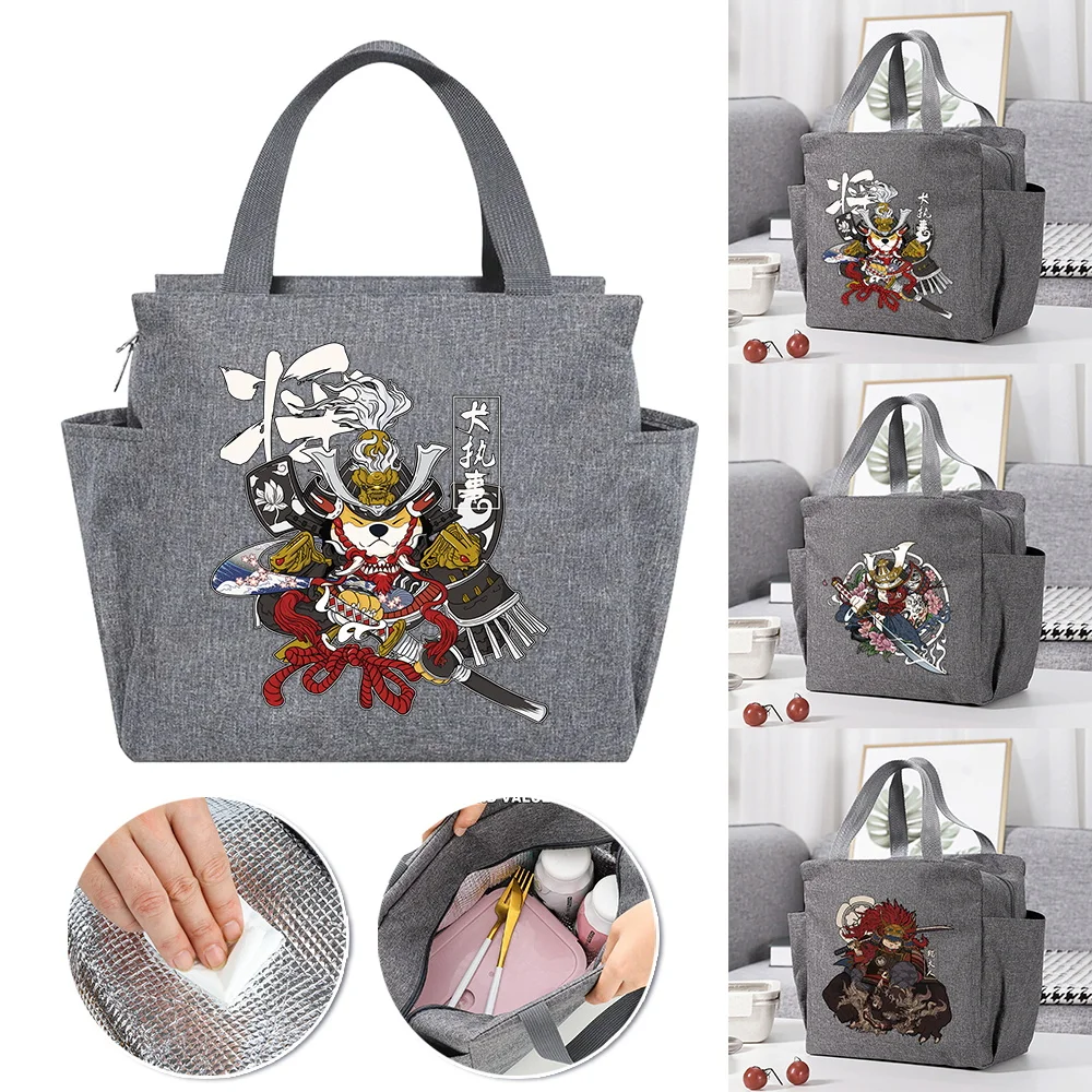 Multifunction Large Capacity Lunch Bag Cooler Portable Insulated Thermal Food Picnic for Women Lunch Box Samurai Pattern