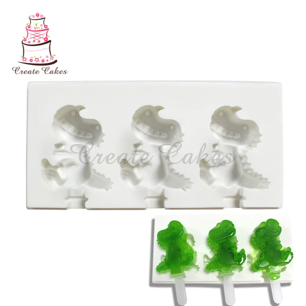 3 Dinosaur Ice Cream Molds Silicone Popsicle Mold Freeze Ice Cream Maker DIY Dessert Mould Form