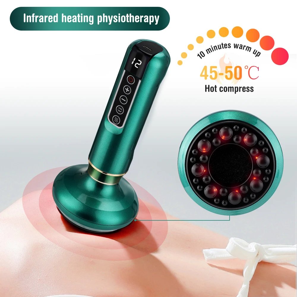 Electric Cupping Massager 12 6 Levels Vacuum Suction Cup GuaSha Anti Cellulite Health Scraping Infrared Heat Slimming Massager