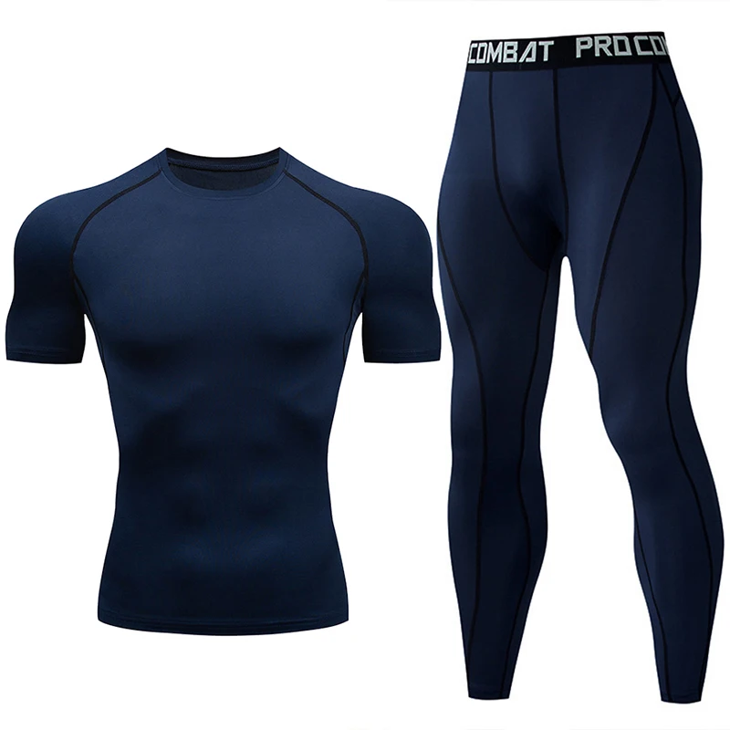2Pcs Men's Compression Sportswear Suit Gym Tight Sports Yoga Sets Workout Jogging Fitness Clothing Tracksuit Pants Sporting
