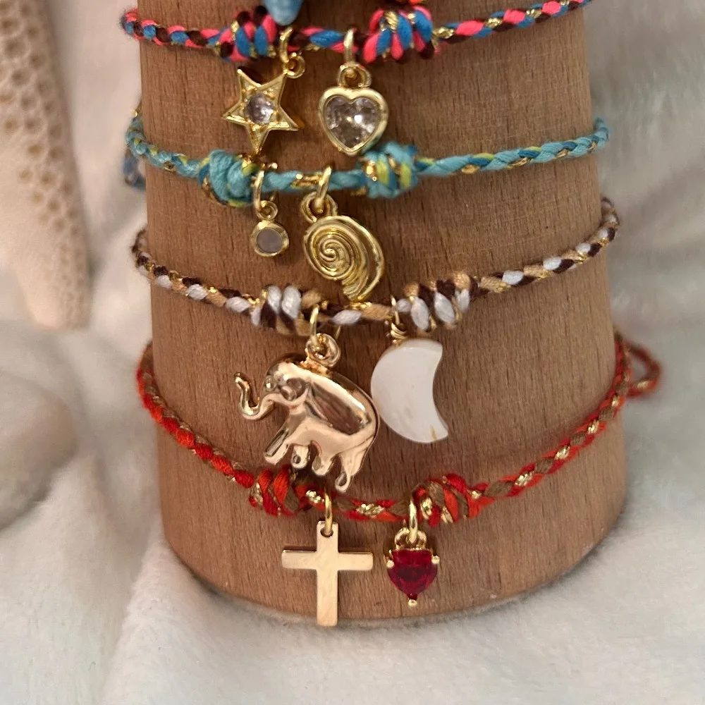 Bohemia Multicolour Rope Cross Heart Star Pendant Bracelet Personality Hand Woven Sun Stainless Steel Bracelets Charm Jewelry