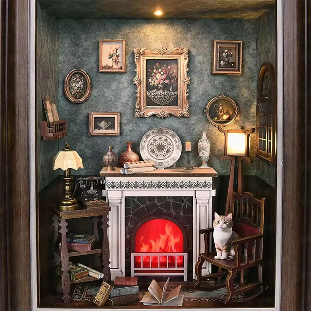 DIY Book Nook Kit Wooden Mini Doll House Photo 3D Puzzle Frame Ornament Bookshelf Insert Retro Booknook Decor For Birthday Gifts 3