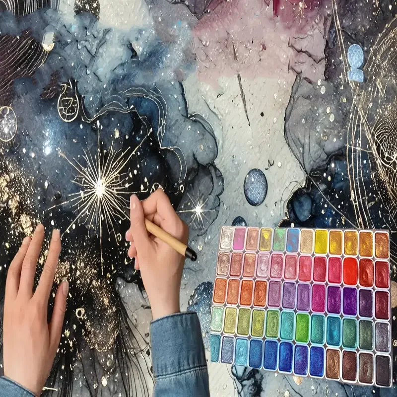 60 Colors Pearl Watercolor Pigment: Metallic Solid Paint Portable Art Kit for Painting - Perfect Holiday Gifts for Artists 3